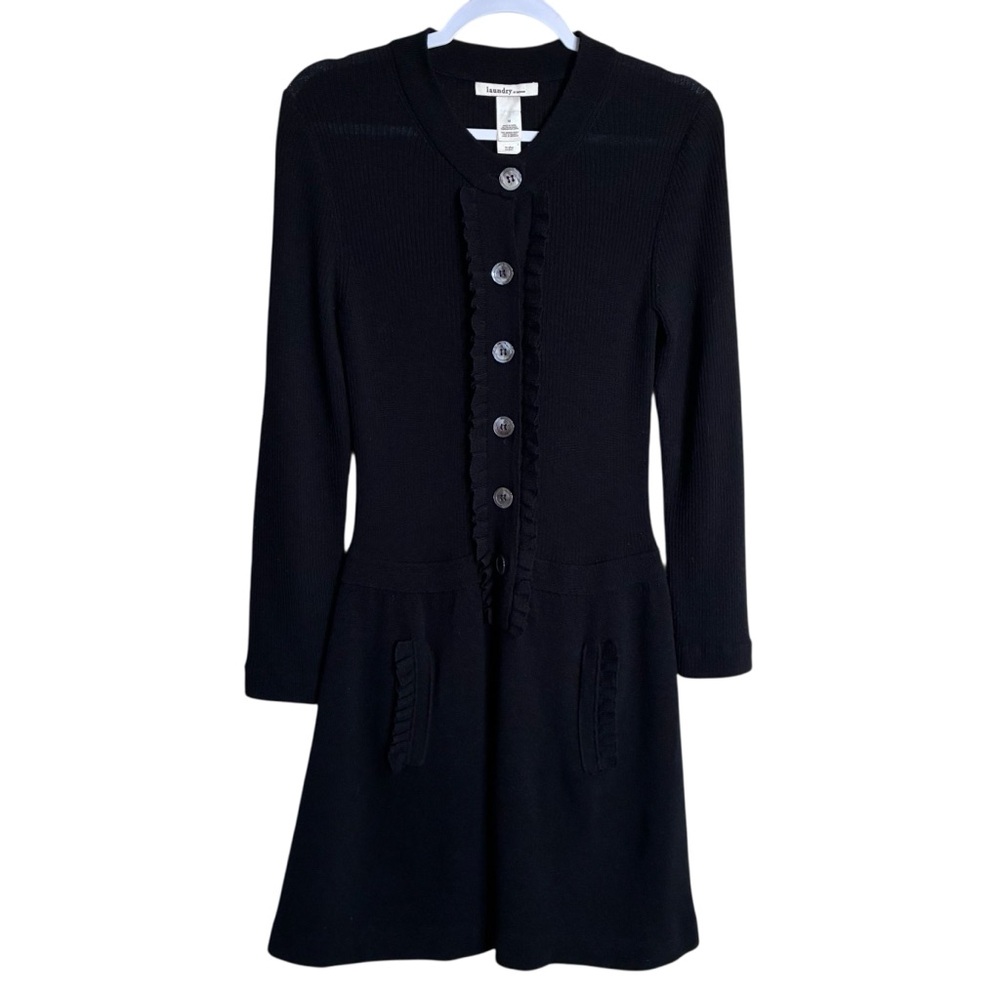 Laundry - Black Merino Wool Dress - Button/ruffle front - M